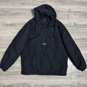 Bershka Men Black Puffer with Hood and Half-Zip Jacket Size M